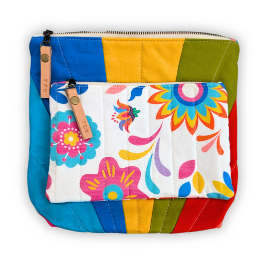 handmade fabric pouch, colorful makeup bag, fiesta pouch, stand up zipper pouch, flat zipper pouch, fabric travel bag, vibrant cosmetic bag, floral pouch bag, fiesta print pouch, handmade gift for her, colorful zipper pouch, small fabric pouch, medium makeup pouch, large travel pouch, bright fabric pouches, spoonflower fabric pouch, cheerful gift bag, cute zipper bag, bold fabric pouch, handmade pouch Etsy