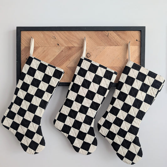 Christmas Stocking - Black and White Chekerboard